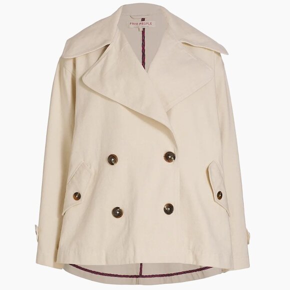 Free People Highlands Cotton Canvas Pea Coat Jacket Trench Boho Casual Sz Medium - Picture 3 of 12